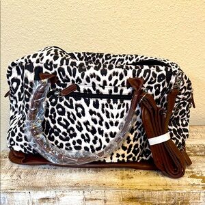 Leopard Print Women's Bag with Brown Accents